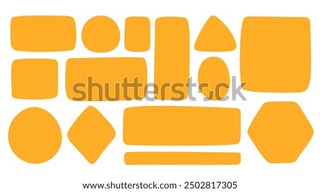 Vector organic shapes. Hand drawing box for text. Yellow doodle bubble wavy banner. Abstract quote asymmetrical shape. Set blank geometric elements for design: circle oval triangle rectangle hexagon.