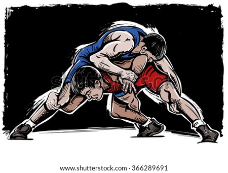 Vector Color Comics Freestyle Wrestling Illustration - 366289691 ...