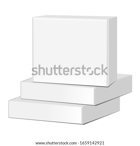 Blank packaging boxes - open and closed mockup, isolated on white background. Pile of stacked sealed goods cardboard boxes.Vector illustration eps10. 