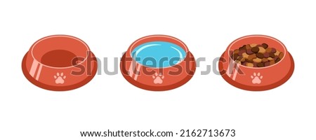 Bowl food and water for dog and cat pet in flat style, vector illustration. Animal bowl silhouette for print and design. Isolated color element on white background. Graphic icon, symbol food pet