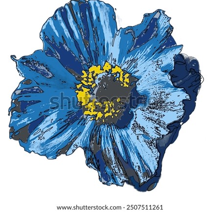 image of a blue flower with a black outline on a white background, vector created in Gimp