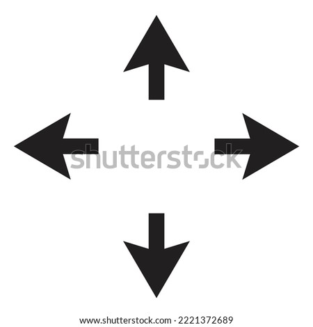 Four arrows direction. Black arrows point from the center. Sharp arrow. Set of arrows on isolated white background vector illustration
