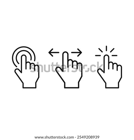 Hand touch icons set vector a hand pointing at a button with the index finger pointing up