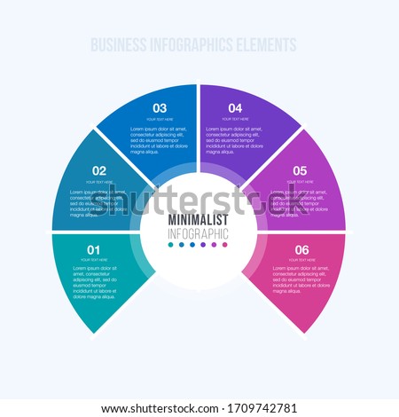 Circle chart infographic template with 6 options for presentations, advertising, layouts, annual reports. Business data visualization. Process chart. Abstract elements of graph, diagram with steps