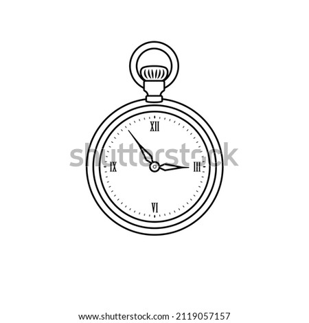 Pocket Watch Outline Icon Illustration on White Background