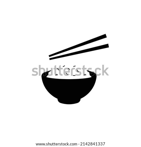 Rice Bowl with Chopsticks Silhouette. Black and White Icon Design Element on Isolated White Background