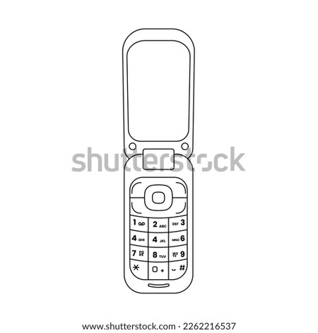 Flip Cell Phone Outline Icon Illustration on Isolated White Background