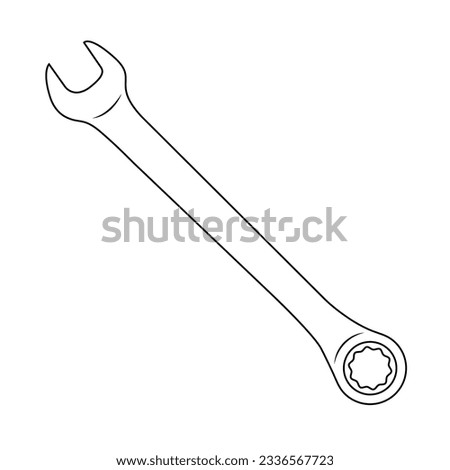 Ratchet and Spanner Outline Icon Illustration on White Background
