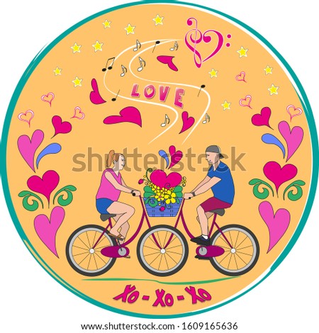 Vector flat illustration, isolated objects, lettering, Valentine Day decoration, symbol.