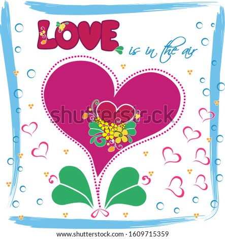 Vector illustration, flat style, lettering, Valentine Day decoration, trend style, greeting card.