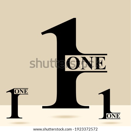 One; numeral and word logo for number. One letter with one figure logo design. Number names typography design. Serif font design.  Text logo studies for all numbers.