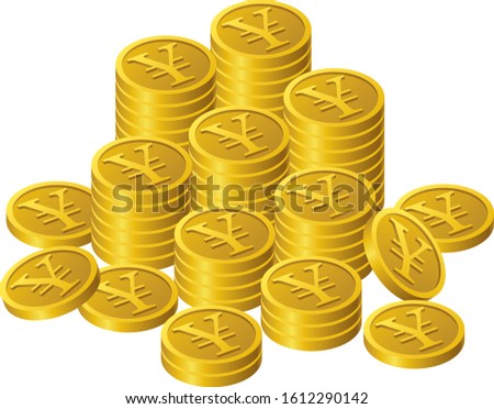 Coins written as Yen are stacked