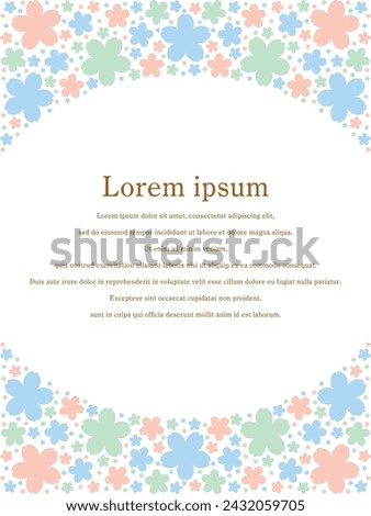 Vector illustration of Oval frame whose top and bottom are filled with cherry blossom silhouettes (orange, green, blue)