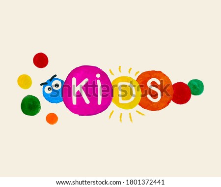 Abstract caterpillar kids logo art design template watercolor. Sign and icon Kids Land Playground And Entertainment Club Set Of Colorful Promo Signs For The Playing Space For Children. Vector.