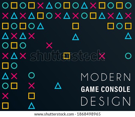 Abstract background symbols of the game joystick cross, triangle, square, circle design game console with frame. Design template background geometric symbols play station icons. Vector illustration.