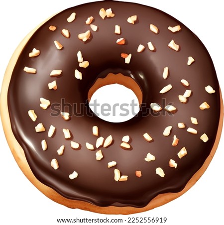 Chocolate Donut or Doughnut with Almond Topping Detailed Hand Drawn Illustration Vector Isolated
