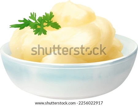 Mashed Potato on a Bowl Isolated Hand Drawn Painting Illustration
