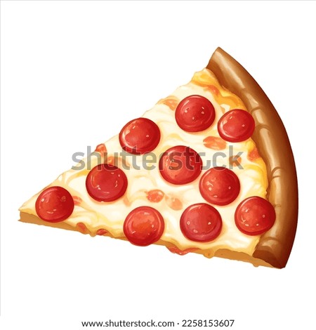 Pepperoni Cheese Pizza Slice Isolated Detailed Hand Drawn Painting Illustration