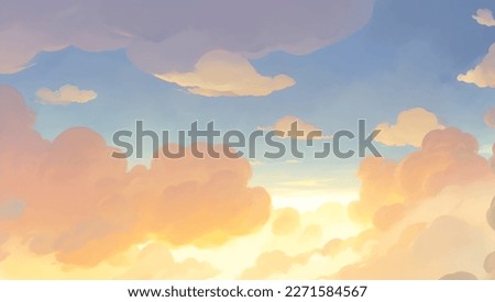 Clouds in The Sky Background During Golden Hour of Sunrise or Sunset Hand Drawn Painting Illustration