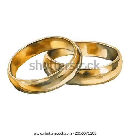 Golden Wedding Rings for Couple Isolated Hand Drawn Watercolor Painting Illustration