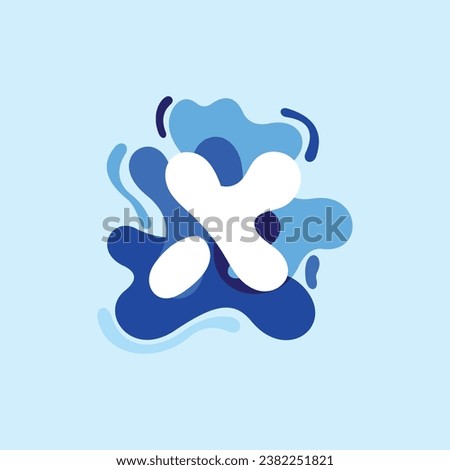 Letter X pure water logo. Swirling overlapping shape with splashing drops.