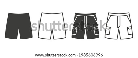 Shorts icons. Shorts with pockets of different styles. Clothing symbol concept. Vector illustration