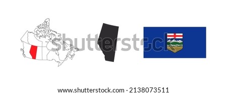 Map of Alberta. Flag of Alberta. Provinces and territories of Canada. Vector illustration