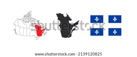 Map of Quebec. Flag of Quebec. Provinces and territories of Canada. Vector illustration