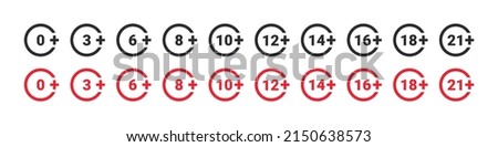 Age restriction signs. Mark age limit. Recommended age limit. Vector icons