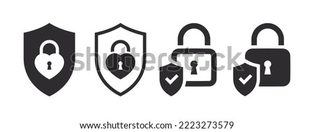Shields and locks. Lock icons. Security shield icons. Privacy symbol. Security symbol. Vector illustration