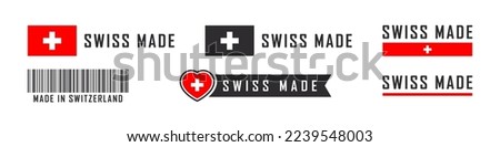 Swiss made. Made in Switzerland logo or labels. Switzerland product emblems. Vector illustration