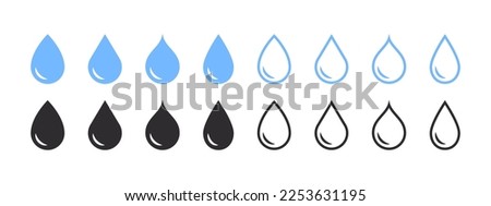 Water drops icons. Water drop shape. Blue annd black water drops. Vector illustration