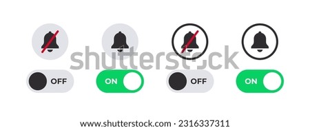 On and Off switch icons. Enable or disable notifications. Vector scalable graphics
