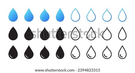 Water drops icons set. Water drop shape. Blue and black water drops. Vector scalable graphics