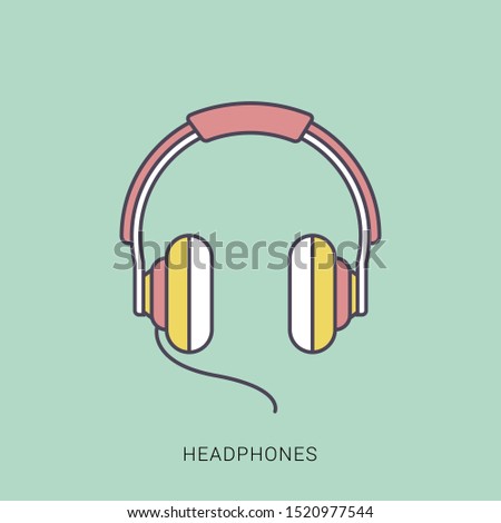 Headphone headset icon in flat style. solid color with outline concept.