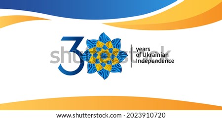 The 30th anniversary logo of Ukraine National Day, 2021. Ukrainian text illustration with translation in English: 30 year of Ukrainian independence. Vector for banner, background, poster and others. Сток-фото © 