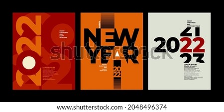 2022 colorful set of Happy New Year posters. Abstract design typography logo 2022 for vector celebration and season decoration, backgrounds, branding, banner, cover, card and or social media template.