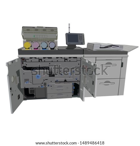 Vector  open inside photocopier and printer ,vector illustration  printing machine , machine ricoh  , vector icon photocopier detailed, Vector  3d