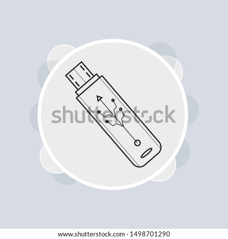 Vector tech icon USB flash drive. On the red flash drive connection sign. Illustration USB in flat style
