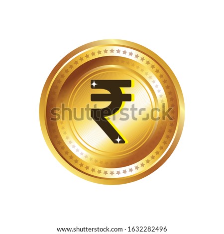 Indian Rupee Currency Sign Gold Coin Vector Icon Design