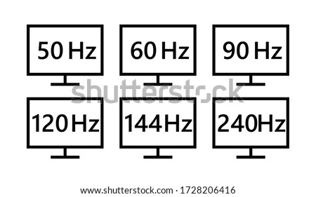 monitor refresh rate icons. 50, 60, 90, 120, 144, 240 hz, screen icon vector illustration. refresh rate icon.  derived unit of frequency. Hertz icon