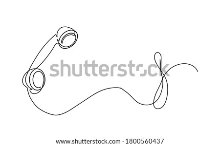 One line drawing of isolated vector object telephone receiver. Vintage retro telephone communication concept. EPS10 vector illustration. Black thin line of an old phone with a line. 商業照片 © 