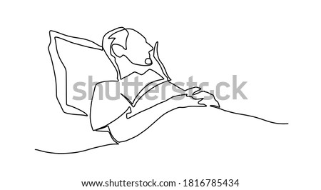 Man laying down and feeling sick one line vector drawing, illustration. Continuous line drawing of sick Old man laying in bed in a hospital. Sleeping woman drawing. Coronavirus. Covid-19