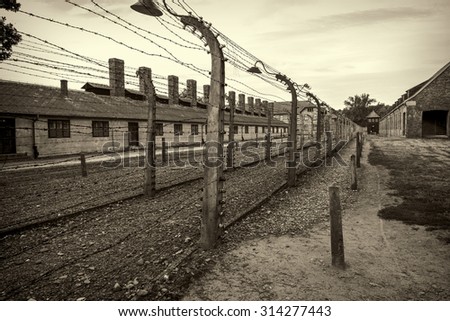 OSWIECIM, POLAND - AUG 18:  Electric fence in Nazi concentration camp Auschwitz I on August 18 2015 in Oswiecim, Poland.