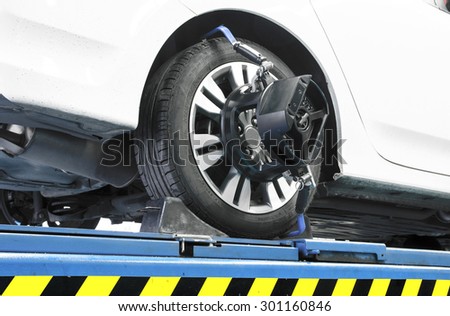 Thailand, Bangkok - July 27, 2015: Closed up of an auto wheel that is undergoing wheel alignment on July 27, 2015.