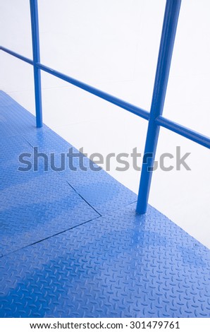 Ocean blue , Greece color of diamond metal plate walk way with metal fence