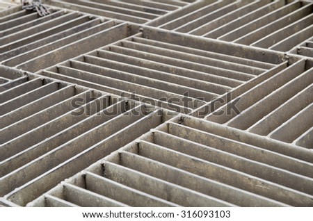 Abstract background of rusty metal manhole cover. Perspective composition and visual design