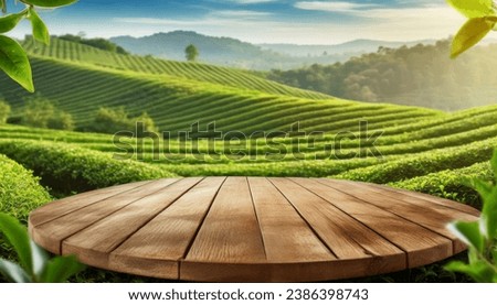 Image, Stock Photo Mountains and plantations against endless ocean in countryside