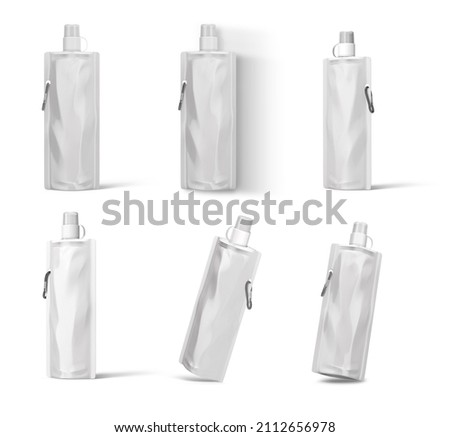 Soft Plastic Foldable Beverage Water Pouch Bottle 3D Rendering Foto stock © 