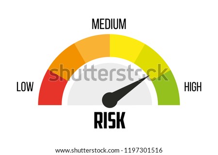 Risk concept on speedometer. Vector icon